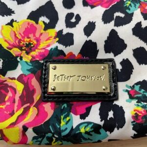Betsey Johnson Crossbody Bag Floral Leopard Print Nylon Gold Hardware Small
